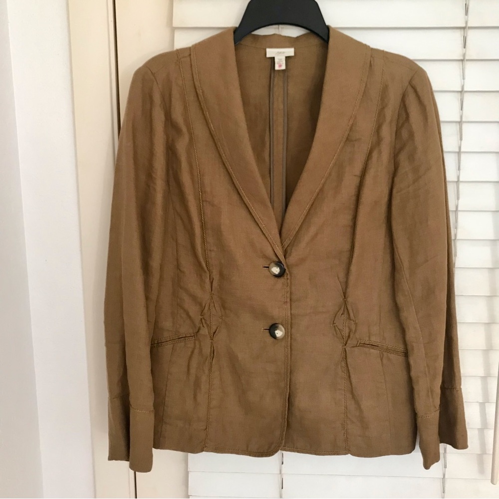 J. Jill 100% Linen Blazer / Jacket Brown Lightweight Sz SP, 2 Pocket, 2 Button